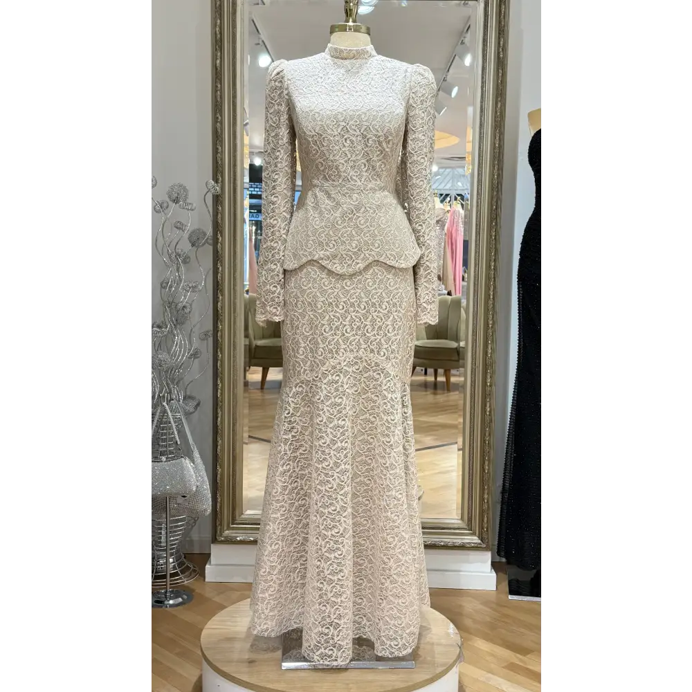 2 Teiliges-Abendkleid-İdil-beige - Abendkleid
