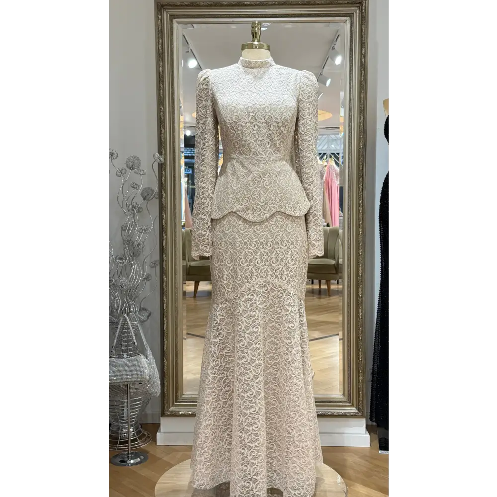 2 Teiliges-Abendkleid-İdil-beige - Abendkleid
