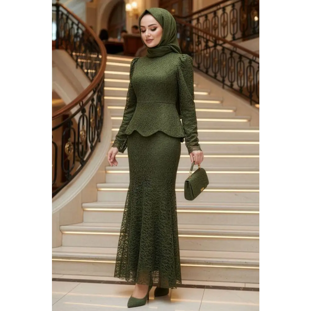2 Teiliges-Abendkleid-İdil-khaki - Abendkleid