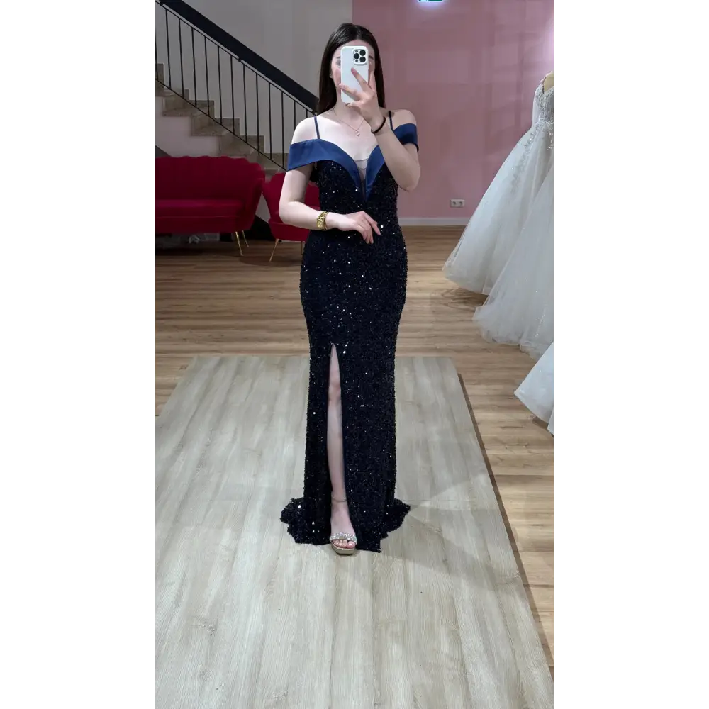 Abendkleid-Celine-dunkelblau￼ - 40 - Abendkleid