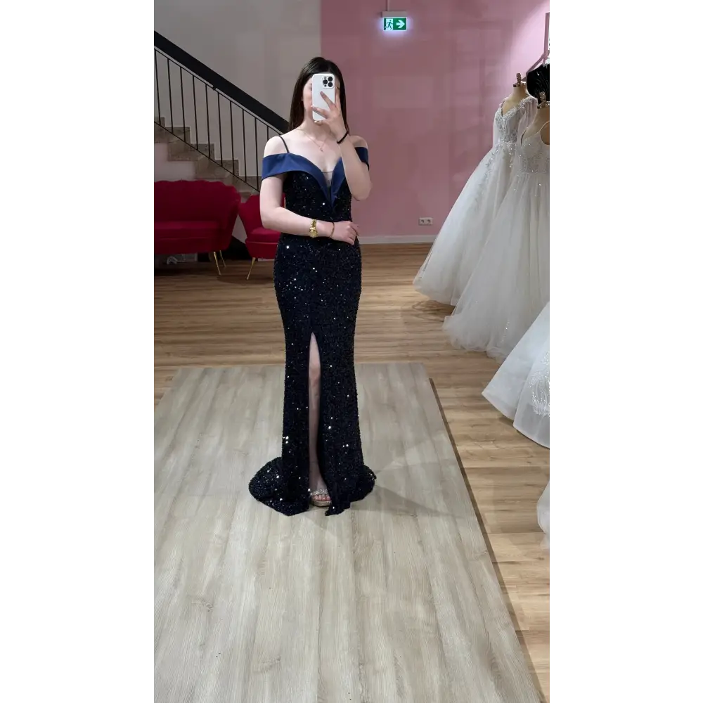 Abendkleid-Celine-dunkelblau￼ - 40 - Abendkleid