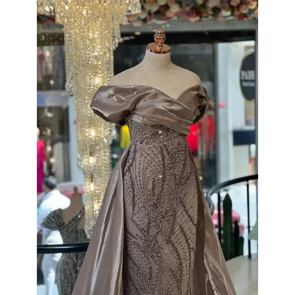 Abendkleid-Damla-taupe - Miss LIMA Braut & Abendmode
