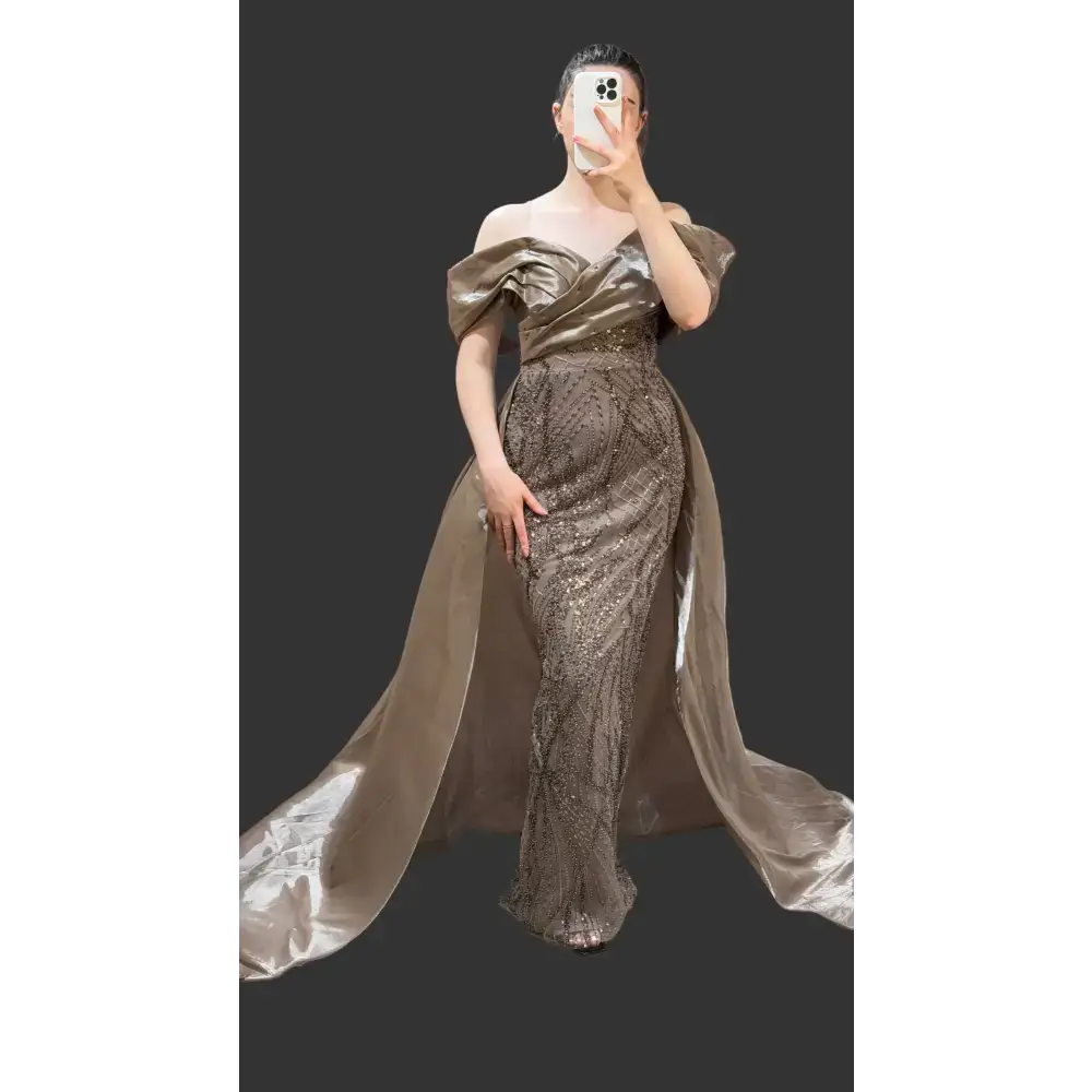 Abendkleid-Damla-taupe - Miss LIMA Braut & Abendmode