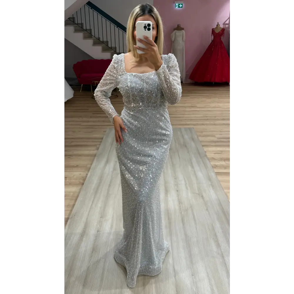 Abendkleid-Lina-Silber - 42