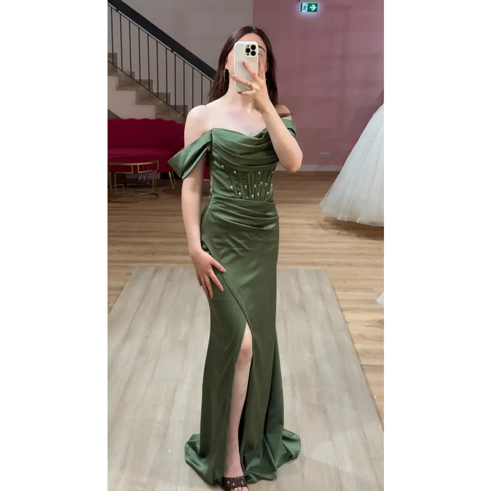 Abendkleid-Melinda-Olivgrün - Abendkleid