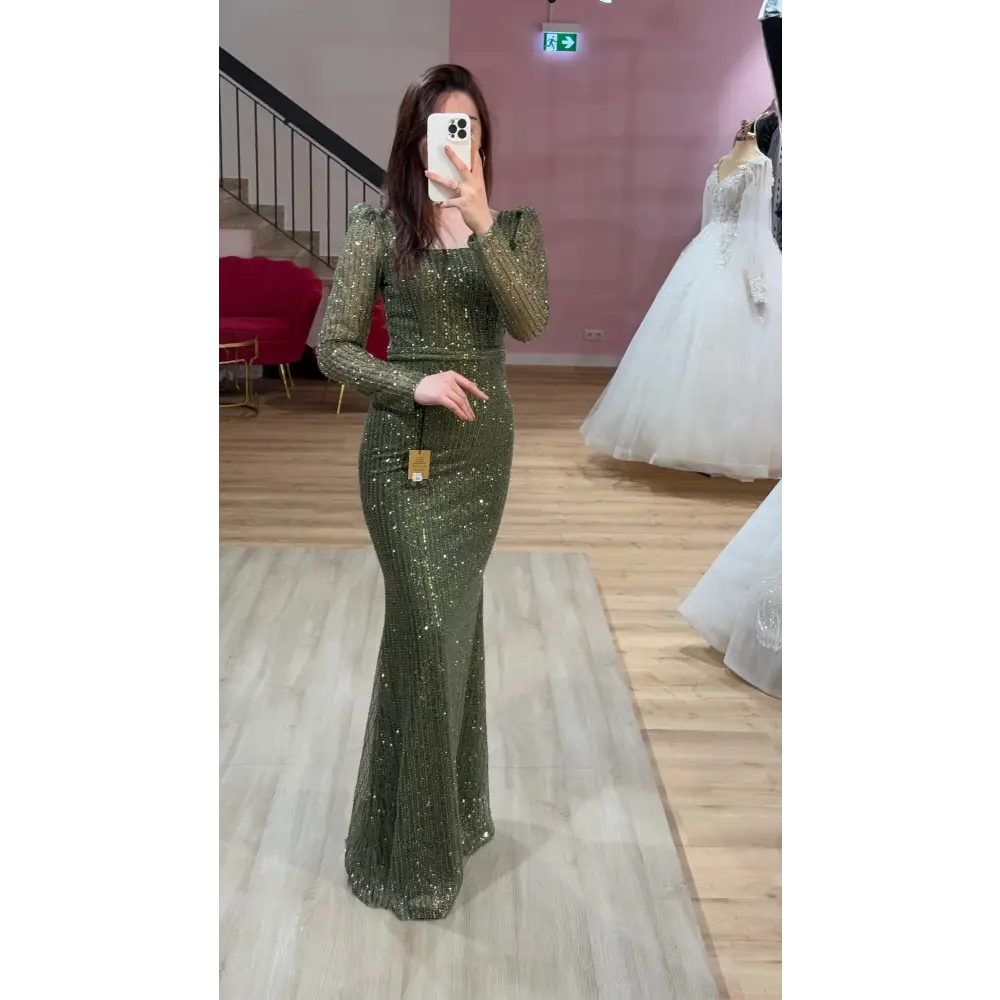 Abendkleid-Selma-Olivgrün - Abendkleid