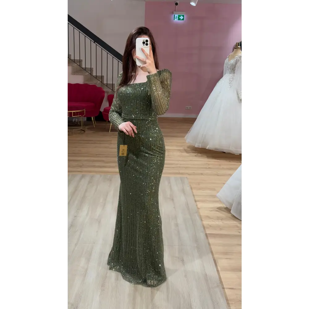 Abendkleid-Selma-Olivgrün - Abendkleid