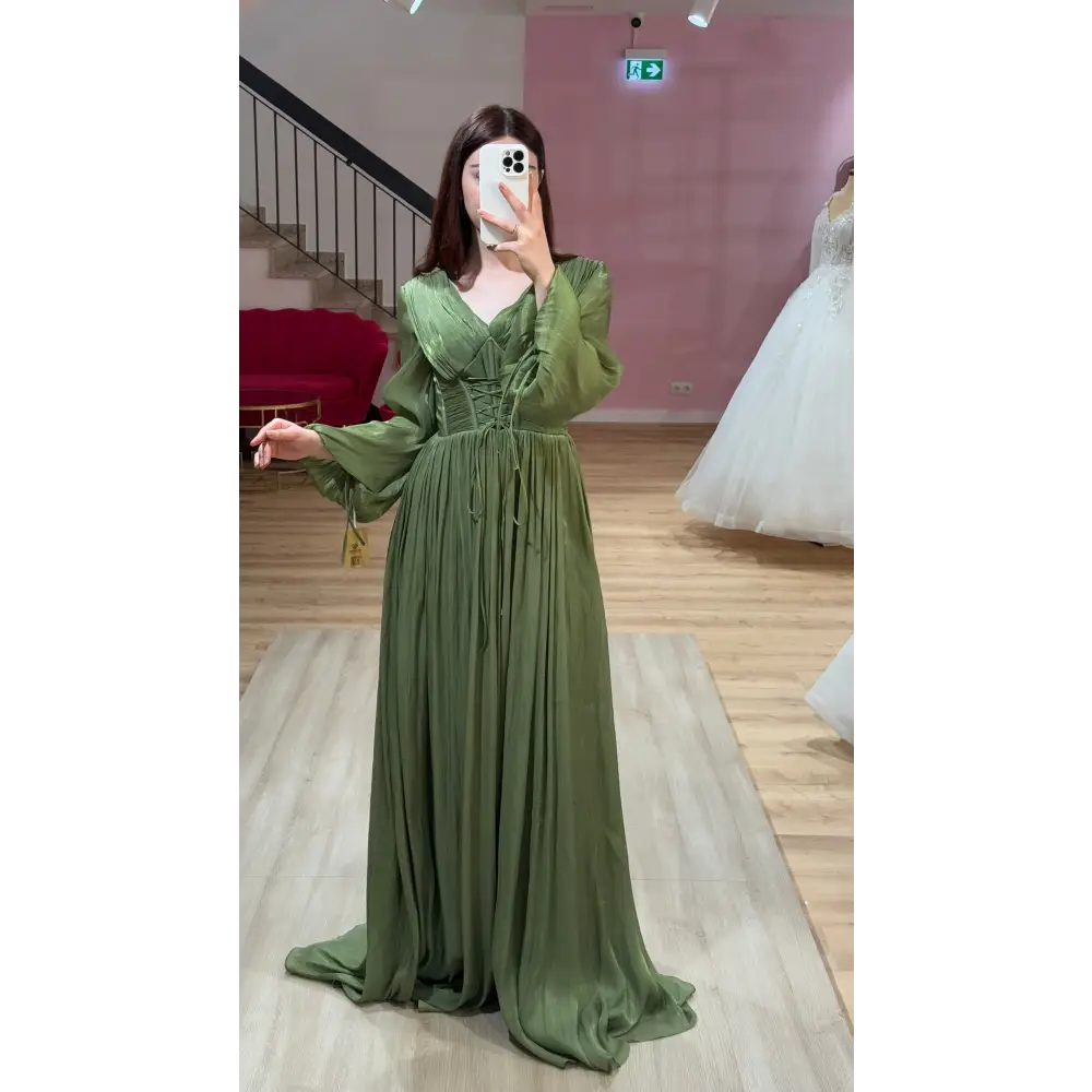 Abendkleid-Zaria-olivgrün - 38 - Abendkleid